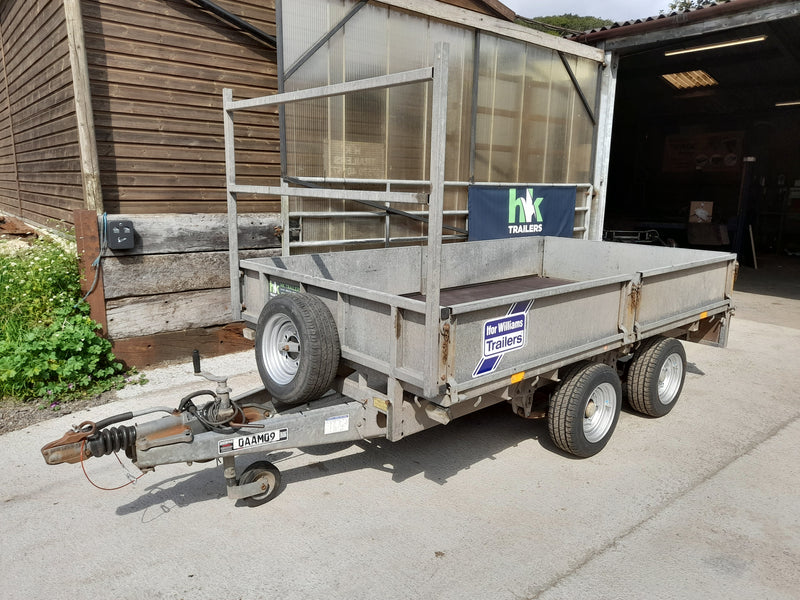 Ifor Williams LM105 10ft Flatbed Trailer for Hire Front View, Optional Sides