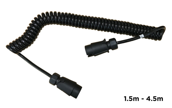 7 pin to 7 pin plug, 4.5m Coiled Light Lead
