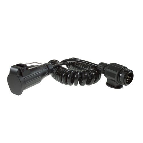 13 pin plug to 13 pin flying socket, 1.5m Coiled Light Extension Lead
