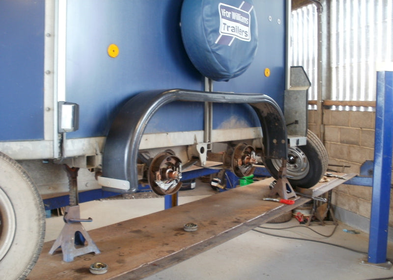 knott brakes being assembled during service on an Ifor Williams HB505 horse trailer 