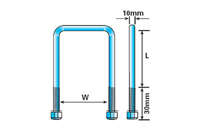 Dimensions for Square 50mm x 50mm U bolt